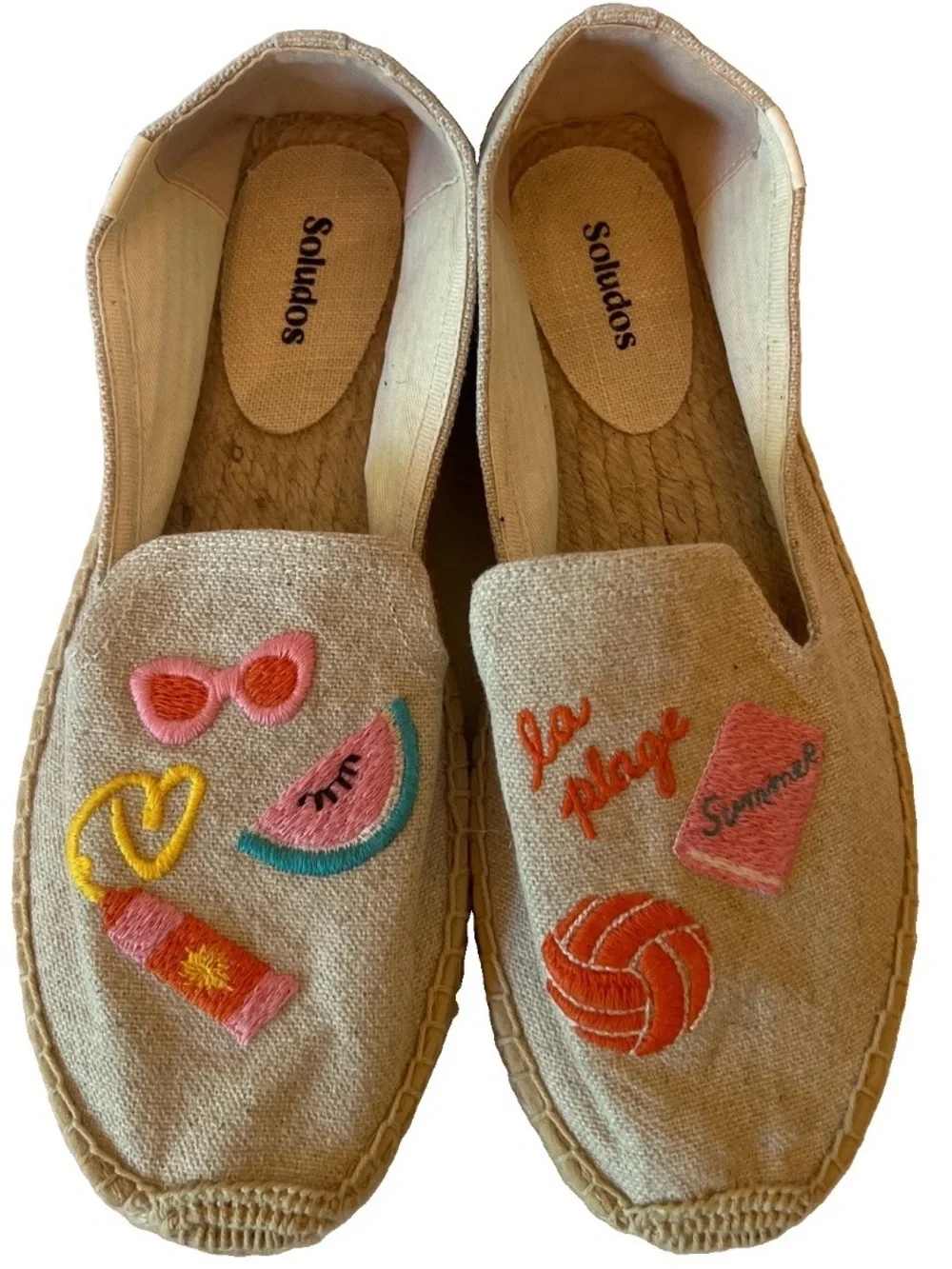 Soludos Beach Day Espadrille Smoking Slippers Shoes In Sand Organic cotton Sz 9